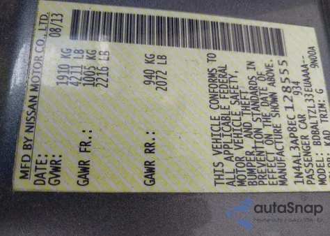 2014 Nissan Altima 2.5 Sv z USA, uszkodzony, nr VIN 1N4AL3AP8EC128555